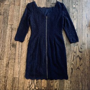 Adrianna Papell 3/4 sleeve lace scallop dress